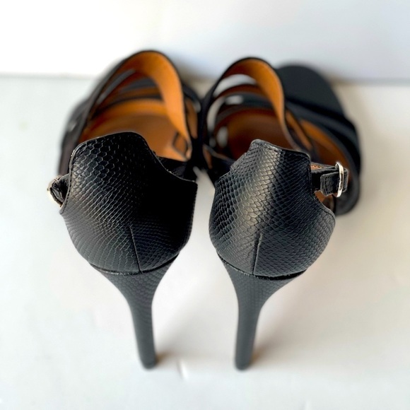 H&M Strappy Black Leather Sandals Stiletto Platform Heels, Sz 7 - Picture 2 of 13